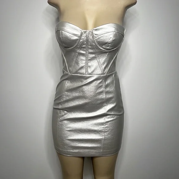 Meshki | Dresses | Meshki Small Zudie Strapless Paneled Pu Leather Dress  Silver | Poshmark